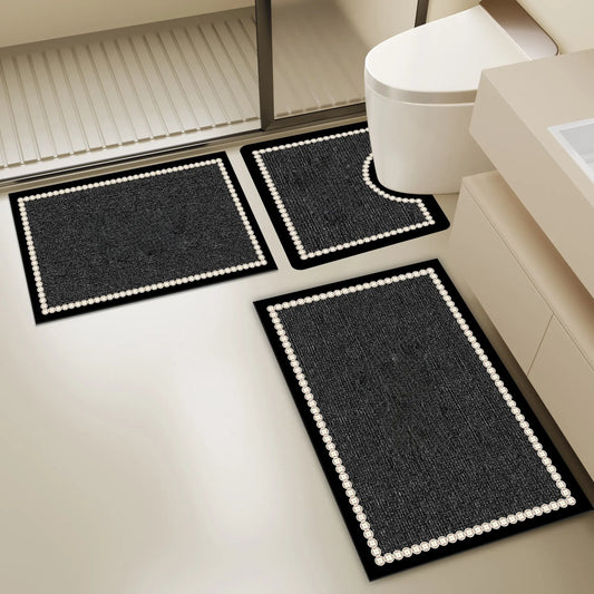 Thickened 0.2in, 3-Piece Set Bathroom Mat, Absorbent Quick-Dry Foot Mat, Anti-Slip TPR Rubber Bottom, Minimalist Style Home Decor, Suitable For Under Sink, Toilet Mat, Door Mat, Entrance, Living Room, Bedroom, Kitchen Small Rug, Hotel Guesthouse, Etc. out