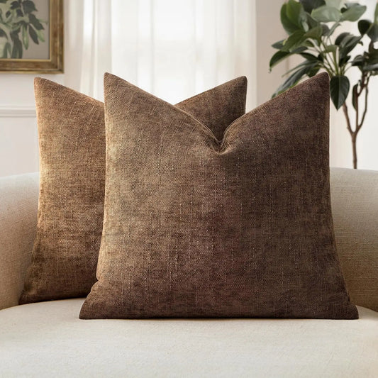 2-Pcs Decorative Soft Chenille Throw Pillow Covers, Solid Neutral Farmhouse Textured Cushion Covers for Couch, Sofa, Bedroom and Living Room