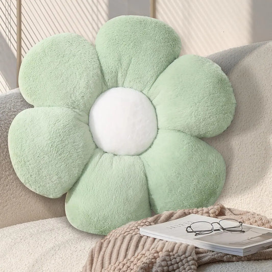 Sage Green Floral Shape Throw Pillow (17.7 in) - Soft Plush Comfy Cushion, Fluffy Stuffed Home Decorative Cushion for Sofa, Bedroom Seating/Floor Use, Comfy Cushions, Cushions For Sofa