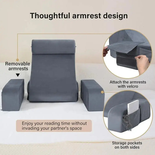 Reading Pillow for Adults, Back Pillow for Bed Sitting Up, Bed Rest Pillow with Arms, Back Support Pillow for TV Reading Resting, Supportive Bolster Cushion, Bed Backrest Cushion, Bed Back Rests for Sitting Up in Bed, Dorm Room Essentials