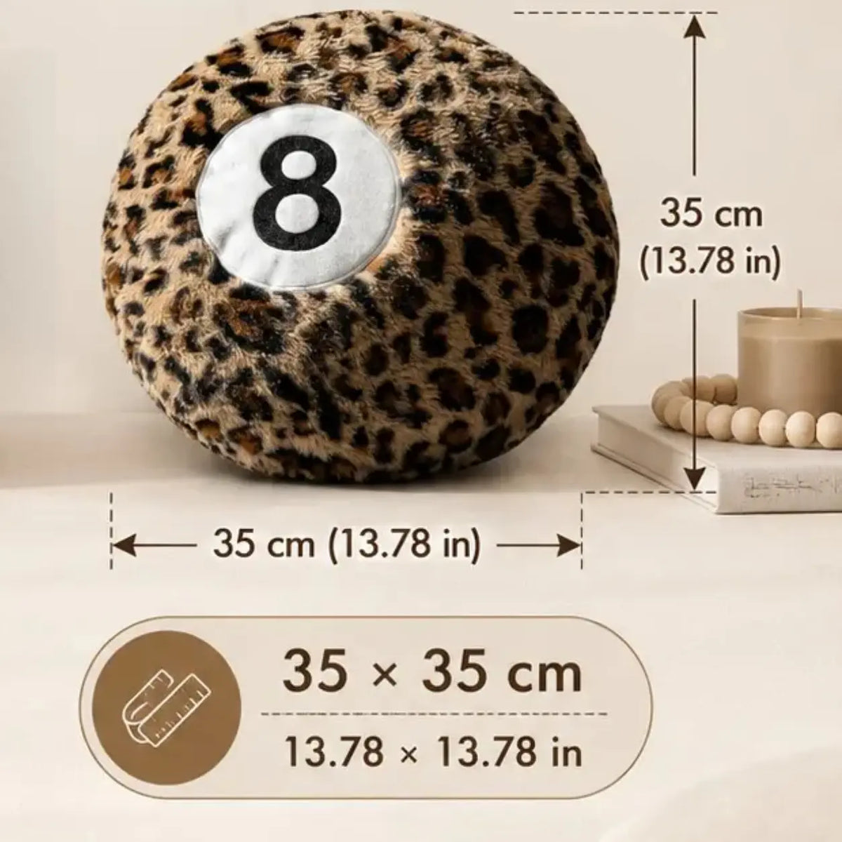 Leopard Print 8-Ball Throw Pillow, Trendy Round Y2K Cushion for Bed and Couch, Cozy Room Decor Accent Pillow, Holiday Gift for Friends and Family