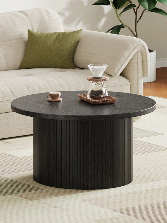 【BackToSchool】ONBRILL 31.5" Gorgeous Fluted Coffee Table, Round Mid Century Coffee Tables for Living Room, Cute Modern Wood Coffee Table, Drum Accent Small Center Table, Bedroom Furniture, Christmas Gift,dorm essentials,home decor
