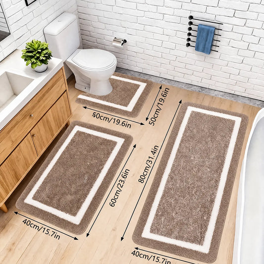 3-Piece Extra Large Bathroom Rugs Set, Plush Microfiber Bath Mats with U-Shaped Toilet Mat, Absorbent Non-Slip Washable Shower Rugs