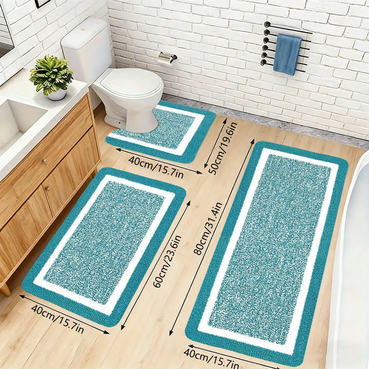 3-Piece Extra Large Bathroom Rugs Set, Plush Microfiber Bath Mats with U-Shaped Toilet Mat, Absorbent Non-Slip Washable Shower Rugs