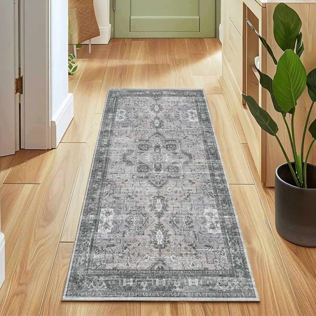 Muddy Mat Antique Washable Area Rugs for Living Room, Bedroom & Dining Room – Modern Soft Low Pile Non Slip Carpet – Pet Friendly Waterproof Foldable Rugs for Home